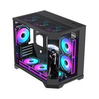 Boîtier PC Gaming Lovingcool Mid Tower Micro ATX pour Ordinateur de Bureau avec Écran LCD, Tour d'Ordinateur et Châssis PC en Verre