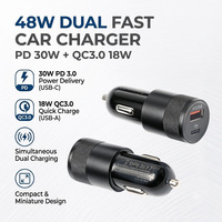 Chargeur de voiture HNT 48W à charge rapide PD 30W & QC 3.0 18W Double Port USB-A+TYPE-C pour iPhone 16 15 14 13 Pro Max