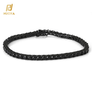 Vente en gros de chaîne de tennis NUOYA en CZ noir pour hommes avec fermoir à ressort bijoux hip hop collier à chaîne de tennis plaqué noir et glacé - Product Image 5