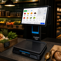 Terminal de point de vente tout-en-un avec écran double 15,6 pouces, balance intégrée, imprimante, Wi-Fi, système Windows, modèle RM-60