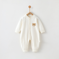 Combinaison Bébé Printemps Automne Imprimée Dessin Animé Pur Coton Sans Coutures Nouveau-né Manches Longues Boutons Pression Lavable Maison