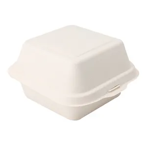 Bagasse – ensemble de château à emporter, boîte d'emballage en papier noir et blanc, support thermoformé, carré, pour hamburgers et hamburgers