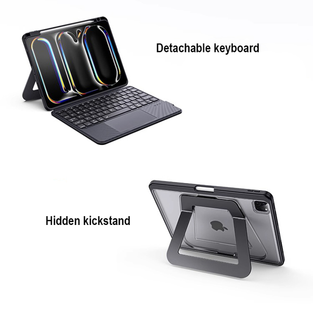 For iPad A16 Case With Keyboard Metal Hidden Kickstand Tablet Cover Air 11 M2 M3 M4 Air 13inch Stand Holder Case Pro 11 13 M4 M5