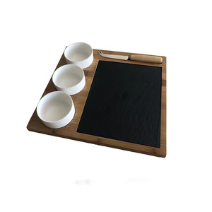 Planche à fromage en bambou avec insert en ardoise et bols de service pour les fêtes à domicile - Product Image 3