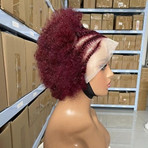 Perruque brésilienne 13x4 en dentelle complète avec tresses, <span class=keywords><strong>coupe</strong></span> afro bouclée, couleur 99J, pré-épilée, cheveux de bébé, transparente - Product Image 5