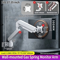 Bras de moniteur à ressort à gaz mural, 17-35 pouces, capacité de 10 kg, mouvement complet, ergonomique, VESA 75/100, gestion des câbles, couleur personnalisée