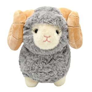 Peluche réaliste de mouton bouclé brun clair avec de grandes cornes, jouet en peluche doux et moelleux, mignon cadeau pour enfants de tous âges - Product Image 2