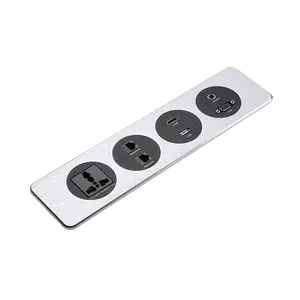aluminum panel desk power socket with rj45 /universal pulg office furniture electric table top socket outlet