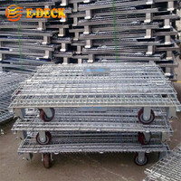 Conteneur pliant empilable résistant de grillage de jambe de place-pile avec 4 roues