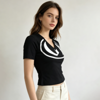 Service OEM, impression personnalisée de t-shirts en coton, t-shirts pour femmes, logo personnalisé, col en V, t-shirt d'été de luxe pour femmes