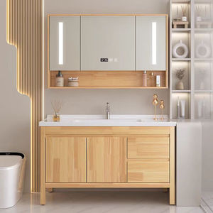 ตู้ห้องน้ำไม้เนื้อแข็งแบบตั้งพื้นพร้อมอ่างล้างหน้าไม้โอ๊ค - Product Image 5