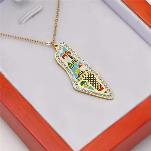 Kufia Palästina-Karte Heimatland Zirkon Islamisch Muslimisch Arabisch Edelstahl-Anhänger Mode-Schmuck Halsketten Großhandel Neu Damen - Product Image 1