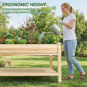 USA Warehouse Wooden Raised <b>Garden</b> Planter Box Outdoor Flower Pot Vegetable Planting <b>Bin</b> with Lower <b>Storage</b> Shelf - Product Image 6