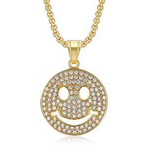 yunnique Hip Hop Smiley Face Pendant Necklace Gold Plated Stainless Steel Pave Setting Unisex Party Jewelry - Product Image 1