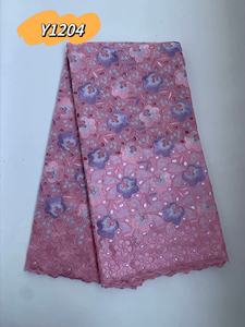 Tessuto Voile Svizzero 100% Cotone all'Ingrosso, Pizzo Africano con Fiori 3D e Perline, Ricamo Nigeriano Svizzero con Occhielli in Stile Francese - Product Image 3