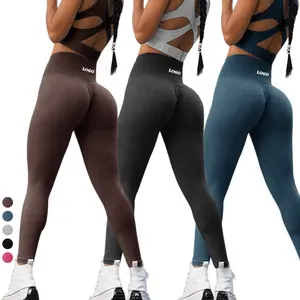 2022 Sexy Cô Gái Liền Mạch Scrunch Butt Glossy Nylon Cao Eo Phòng Tập Thể Dục Trang Phục Sparkle Yoga Quần Legging Màu Nâu Phụ Nữ