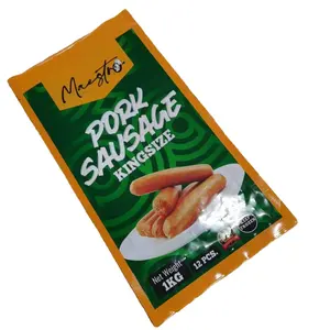 Envasado de plástico personalizado a precio competitivo, Envasado de salchichas de pollo, bolsas al vacío con logotipo para paquete de alimentos congelados