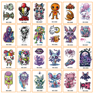 สติกเกอร์สักลายชั่วคราวลายการ์ตูนสำหรับเด็ก 24 แบบ กันน้ำ ปลอดภัย ไร้สารอันตราย ตลก สร้างสรรค์ สำหรับฮาโลวีน ติดแขนและใบหน้า - Product Image 4