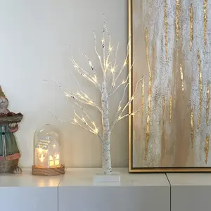 Árvore de bétula branca com galhos artificiais de LED pré-iluminados resistente e com aparência e estrutura natural à prova d'água nova moda