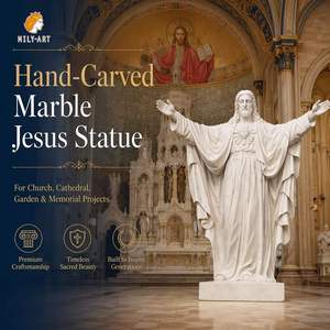 Statue de Jésus-Christ en marbre <span class=keywords><strong>blanc</strong></span> Mily, sculpture sculptée à la main, style religieux, personnalisable pour la décoration extérieure des églises et des cathédrales - Product Image 1