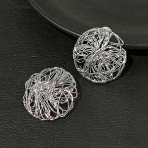 European American Metal Circular Earrings Women Retro Design Handmade Mesh Weaving <strong>Gold</strong> Plated Drop Earrings Accessories - Product Image 4