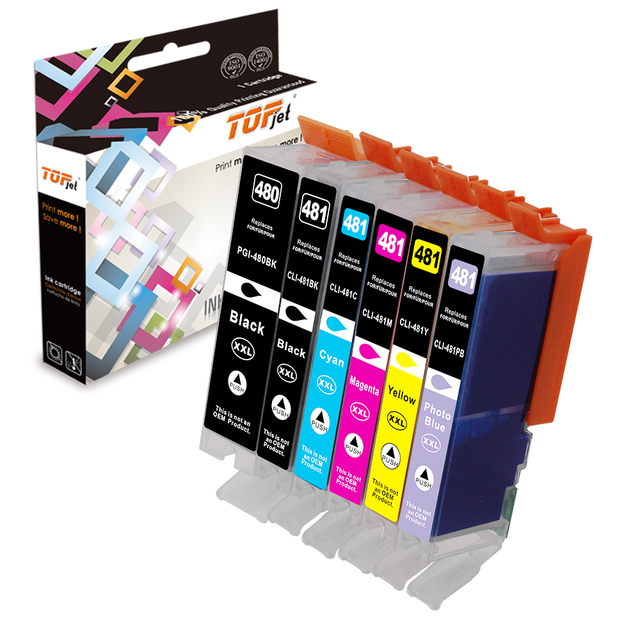 Topjet PGI480 CLI481 480XXL PGI 480 CLI 481 XL 480XL 481XL Compatible Inkjet Color Ink Cartridge for Canon TS6140 TS704 Printer