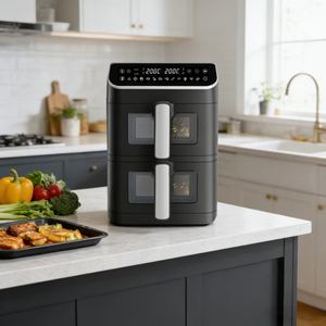 Friteuse à air double panier 12L 2800W avec contrôle numérique et minuterie <span class=keywords><strong>0</strong></span>-60 min <span class=keywords><strong>200</strong></span> ° Poignée en acier inoxydable sans huile avec contrôle de température C - Product Image 5