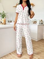 Grosir Love 2025 Set piyama celana suspender hati cinta pakaian rumah bergaris Rib lucu musim panas wanita