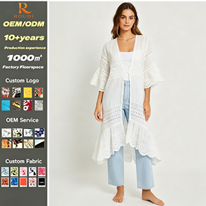Nuovo Arrivo 2026 - Blusa Donna Personalizzabile con Logo, Ricamo a Occhiello, 2 Modi di Indossare, Maniche a Campana, Orlo Arricciato, Copricostume Boho da Spiaggia, Vendita all'Ingrosso - Product Image 1