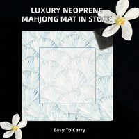Tapis de Mahjong en Néoprène Antidérapant à Motif Feuille de Palmier Bleue, Tapis de Jeu Portable Enroulable pour Poker et Mahjong