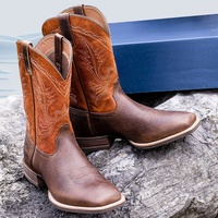 Vente en gros de chaussures pour hommes bottes de cow-boy de luxe en cuir marron bottes de cow-boy Goodyear Welt talon épais bout carré bottes de cow-boy pour hommes
