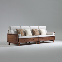 Canapé de salon de style antique KMJ, ensemble de canapés en bois massif sculpté, style mi-siècle, ensemble de canapés rétro pour salon de villa