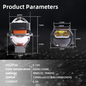 76W 3,0 pulgadas Dual Auxiliar de haz alto 3 pulgadas Bi-led Bi Led Proyector Cuadrado 6-Core Chips grandes de haz bajo - Product Image 5