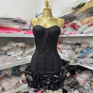 Cm225 महिलाओं का लाल फूल स्ट्रैपलेस बैंड लक्जरी शाम पोशाक पोशाक पोशाक पोशाक आउटफिट - Product Image 2