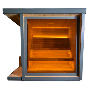 Sauna de Vapor Húmedo para Exteriores Helius de 6KW con Luz de Terapia de Madera, con Estufa Harvia, Construcción de Madera Maciza, Origen Columbia Británica - Product Image 3