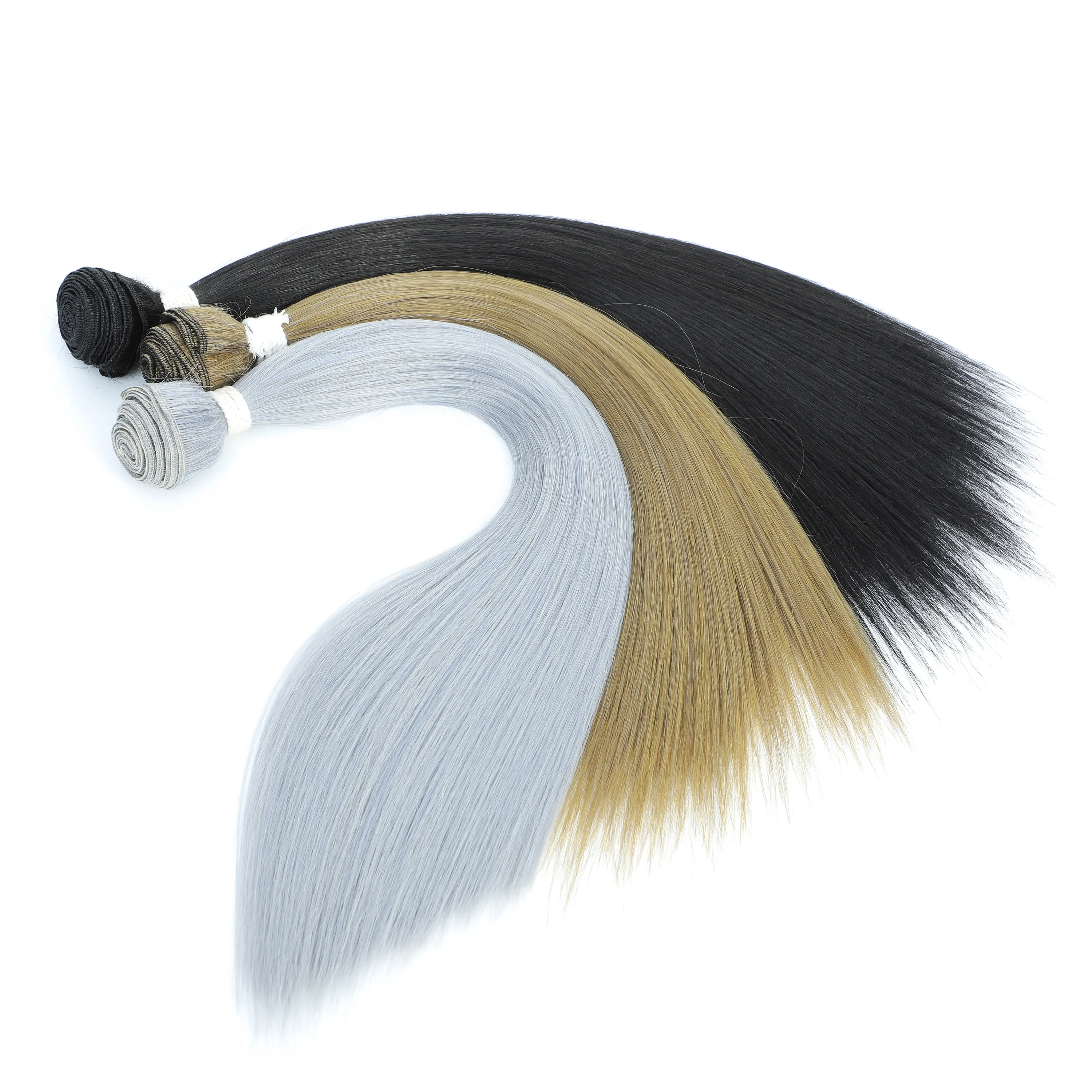 Bundel rambut lurus tulang Salon serat ekstensi rambut alami Super panjang sintetis rambut lurus Yaki penuh ke ujung