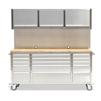 Chariot à outils en acier inoxydable de qualité industrielle à 15 tiroirs, établi roulant avec plateau en bois massif et armoire de rangement verrouillable