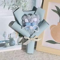 Bouquet de fleurs miniatures en coton au crochet, fait main, roses en tricot, pour la Saint-Valentin, la Fête des Pères et Pâques - Vente en gros 2026