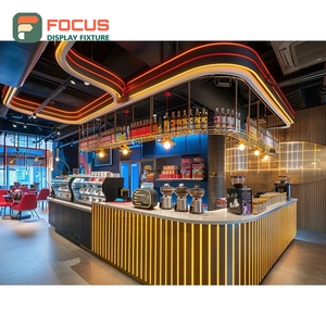 Mostrador de Servicio de Café Creativo con Estante para Condimentos y Revestimiento de Chapa de Roble - Product Image 2