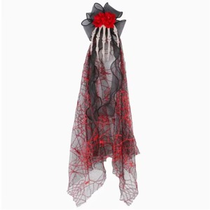 Serre-tête gothique en dentelle noire avec voile, motif floral, pour Halloween, cosplay, costume de mariée, ou Jour des Morts - Product Image 2