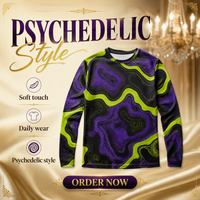 T-shirt en popeline à manches longues, imprimé 3D, 100% polyester, séchage rapide, col rond avec motifs, bandes néon, streetwear, automne, vente en gros, RTS, OEM, ODM