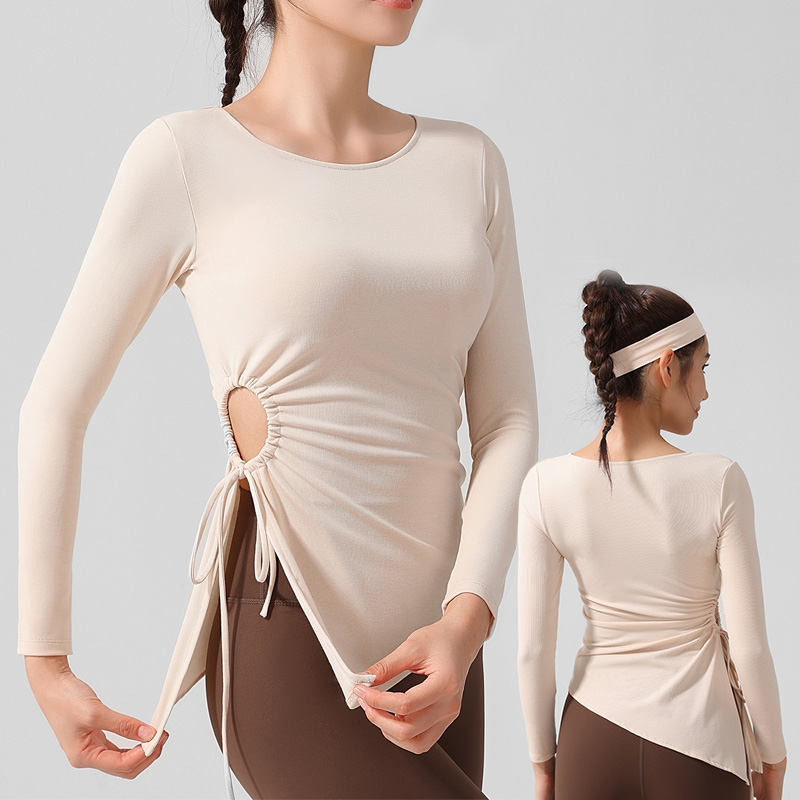 Roregal Tie Side Tight Women Shirt Elasticity Breathable Fitness Tops Athletic Long Sleeve Quick Dry Running Yoga Tops