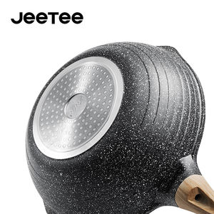 Wok à fond plat à induction JEETEE, revêtement antiadhésif, wok en aluminium, pierre marbrée, poignée en bakélite effet bois, OEM 1000 pièces - Product Image 5