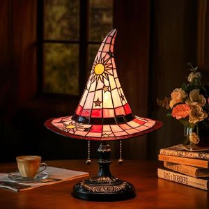 Lámpara de Mesa LED Vintage con Forma de Sombrero de Bruja de Vidrio Teñido, Alimentada por USB, Decoración de Escritorio para el Hogar de Halloween, Lámpara Nocturna - Product Image 3