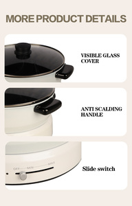 หม้อไฟไฟฟ้า4L แบบออลอินวัน, หม้อต้มกระจกนิรภัยควบคุมเชิงกลสำหรับใช้ในครัวเรือนและนอกบ้านทอดและต้ม - Product Image 4