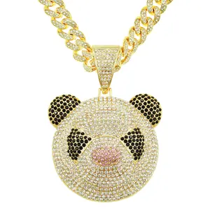 Duyizhao хип-хоп большой размер Полный Бриллиант Милая панда кулон позолоченное ожерелье со стразами кубинская цепь Горячая Распродажа ювелирных изделий