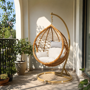 Outdoor Single Coarse Rattan Woven Hanging Egg Chair Carbon Steel <strong>Frame</strong> Swing <strong>Hammock</strong> <strong>for</strong> Patio Balcony Garden Indoor Furniture - Product Image 2