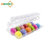 Boîte d'emballage transparente à clapet articulé en plastique PET transparent à 12 cavités pour macarons et biscuits