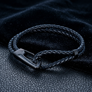 Men's Geometric Double Strand Braided <b>Leather</b> <b>Bracelet</b> Black Metal Buckle Outdoor Style Jewelry L005 - Product Image 1