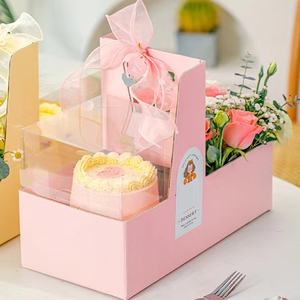 Kotak kue transparan persegi stok logo kustom dengan pegangan untuk set kotak kemasan hadiah bunga - Product Image 6